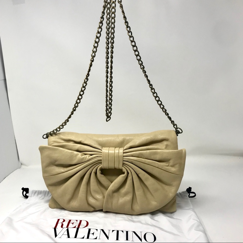 *SOLD* Red Valentino Beige Leather Bow Clutch